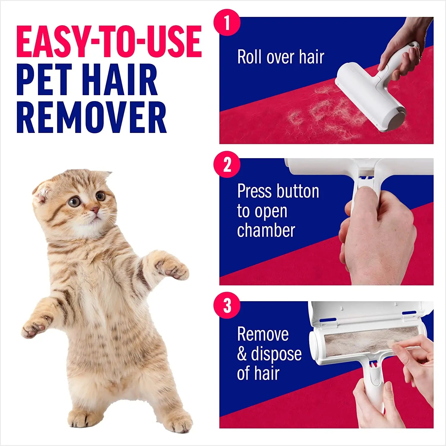 Self-Cleaning Pet Hair Remover Roller for Dogs & Cats | Reusable Lint & Fur Cleaner
